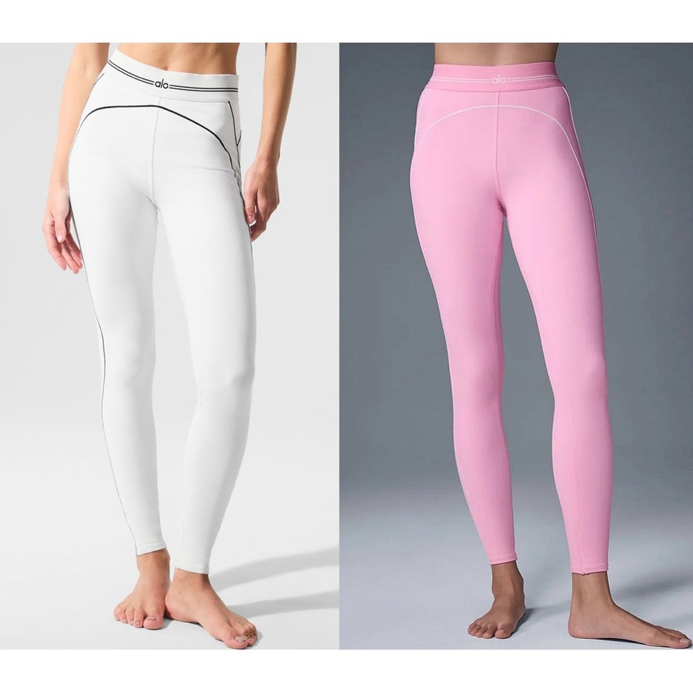 Bundle of two pairs of white/black and pink/white leggings tights size small